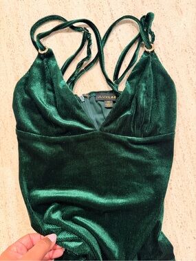 JLUXLABEL Green Velvet Midi Dress with Split